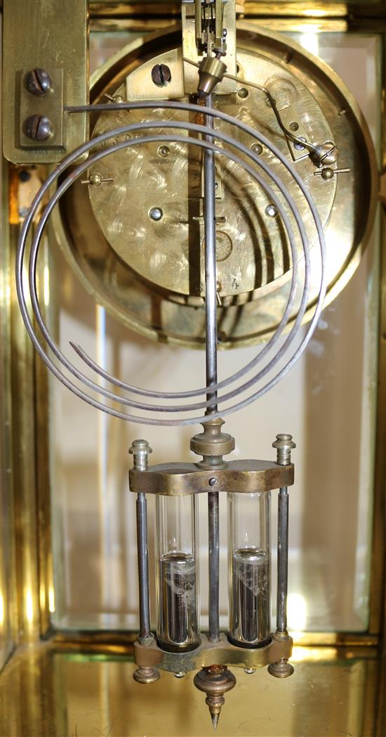 A late 19th century French four glass mantel clock, 14in.
